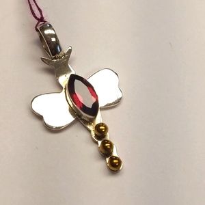 New Garnet Sterling Silver Dragonfly Pendant